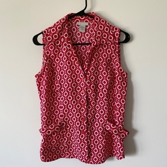 Vintage Tweeds Bold Red 100% Linen Retro Abstract Sleeveless Button Up Medium - Picture 1 of 7